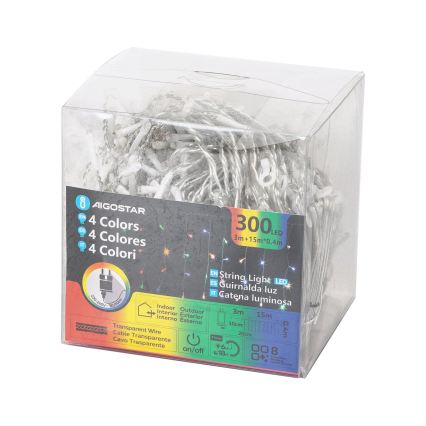 Aigostar - LED āra Ziemassvētku virtene 300xLED/8 funkcijas 18x0,4m IP44 daudzkrāsaina