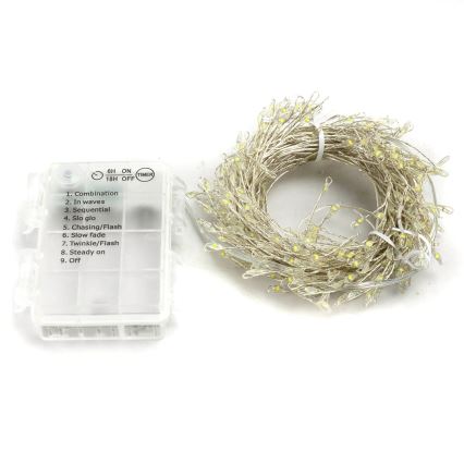 Aigostar - LED āra Ziemassvētku virtene 300xLED/8 gaismas režīmi 3xAA 9,3m IP44 auksta balta