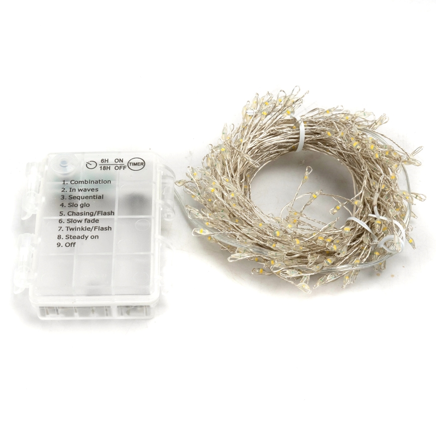 Aigostar - LED āra Ziemassvētku virtene 300xLED/8 funkcijas 3xAA 9,3m IP44 siltā balta