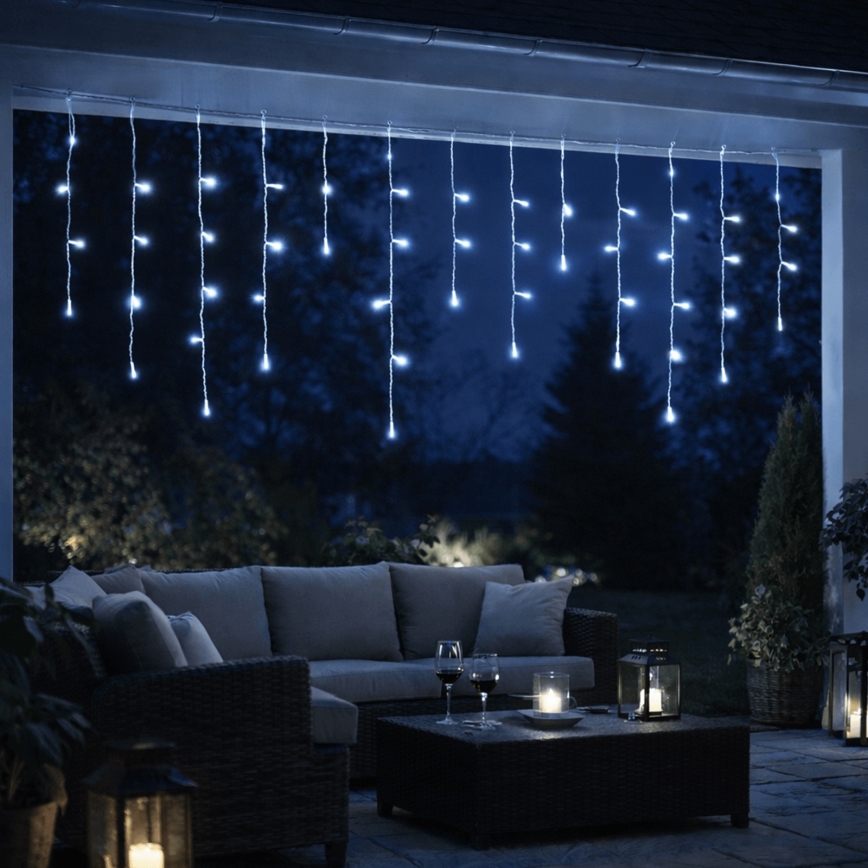 Aigostar - LED āra Ziemassvētku virtene 300 LED/8 funkcijas 3xAA 18x0,6 m IP44 auksti balta