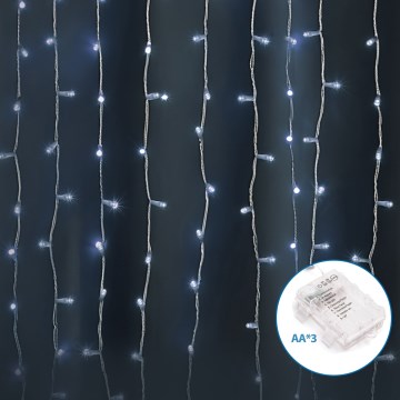 Aigostar - LED āra Ziemassvētku virtene 300xLED/8 režīmi 3xAA 6x2m IP44 auksti balta