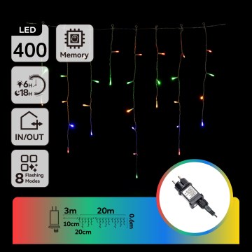 Aigostar - LED āra Ziemassvētku virtene 400xLED/8 funkcijas 23x0,6m IP44 daudzkrāsains