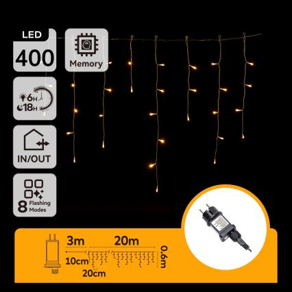 Aigostar - LED āra Ziemassvētku virtene 400xLED/8 režīmi 23x0,6m IP44 siltā balta