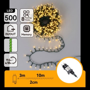 Aigostar - LED āra Ziemassvētku virtene 500 LED/8 funkcijas 13m IP44 siltā balta