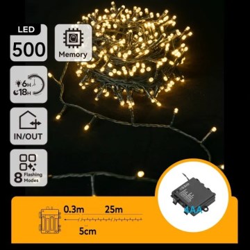 Aigostar - LED āra ziemassvētku virtene 500xLED/8 režīmi 4xAA 25,3 m IP44 silti balta