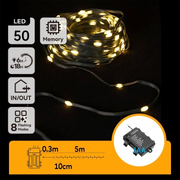 Aigostar - LED āra Ziemassvētku virtene 50xLED/8 funkcijas 3xAA 5,3m IP44 siltā balta
