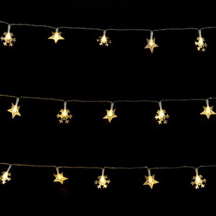 Aigostar - LED āra virtene, 50 LED, 8 apgaismojuma režīmi, darbināma ar 3x AA, 5 m, IP44, siltā balta, zvaigžņu dizains