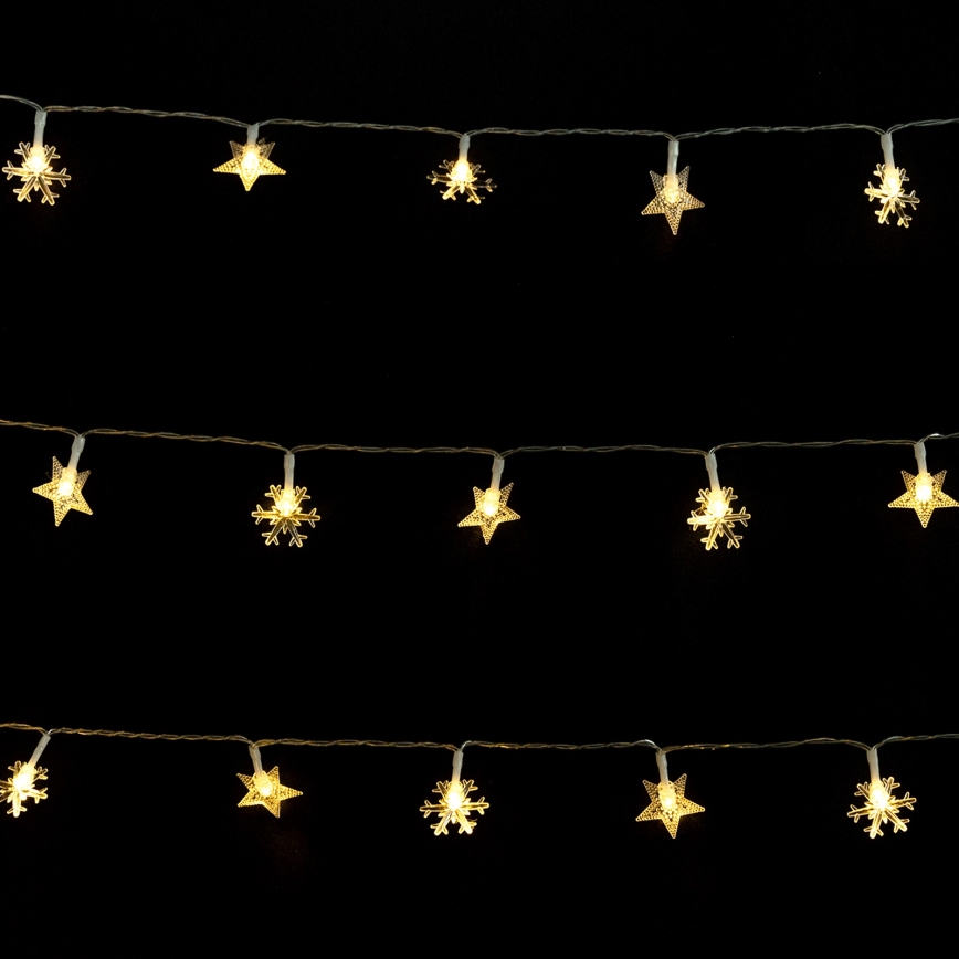 Aigostar - LED āra virtene, 50 LED, 8 apgaismojuma režīmi, darbināma ar 3x AA, 5 m, IP44, siltā balta, zvaigžņu dizains