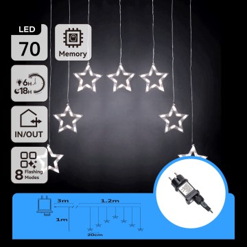 Aigostar - LED Āra Ziemassvētku virtene 70xLED 1,2x1m IP44 ar auksti baltām zvaigznēm