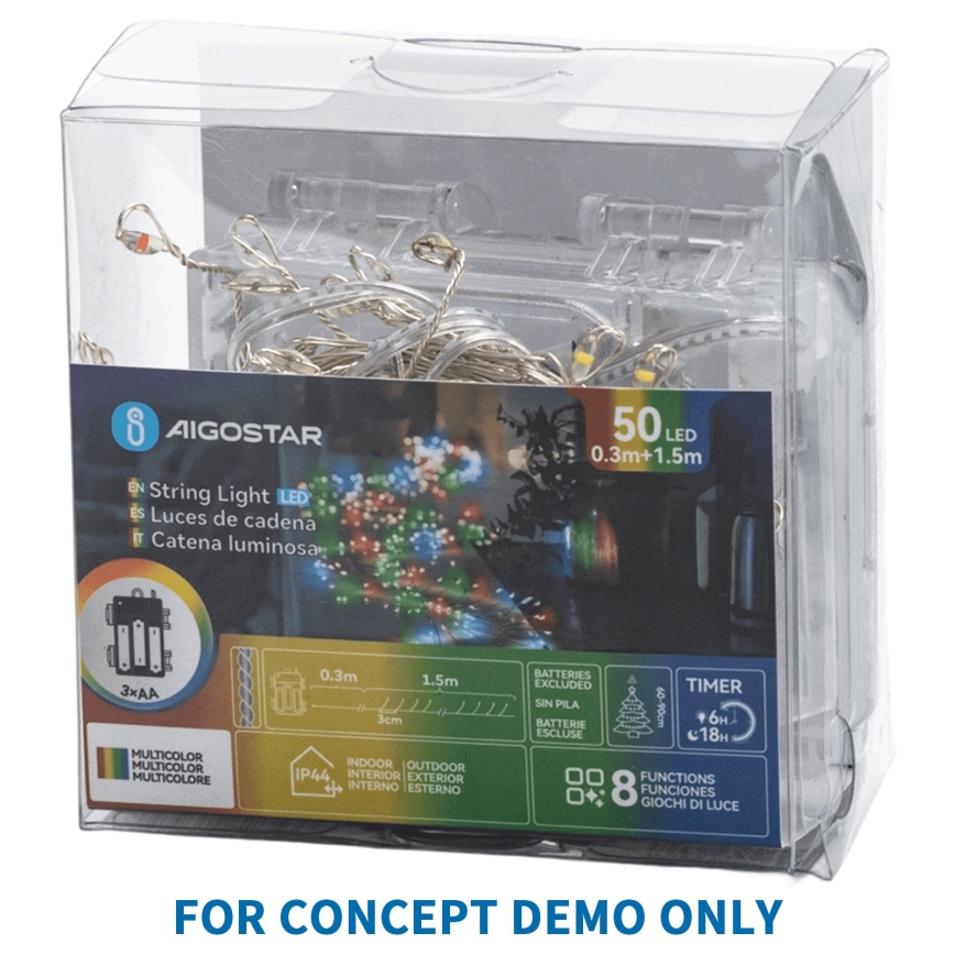 Aigostar - LED āra Ziemassvētku virtene, 72 LED / 8 režīmi, 3×AA, 1,2 m, IP44, siltā balta