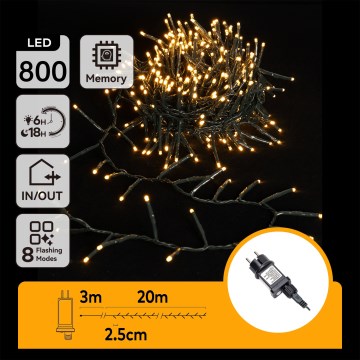 Aigostar - LED Āra Ziemassvētku virtene 800xLED/8 funkcijas 23m IP44 silti balta