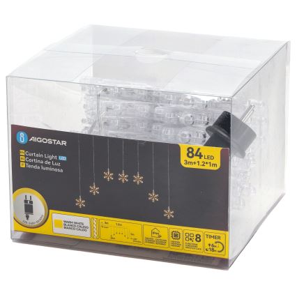 Aigostar - LED āra Ziemassvētku virtene 84xLED/8 režīmi 1,2x1m IP44 silti baltas sniegpārslas