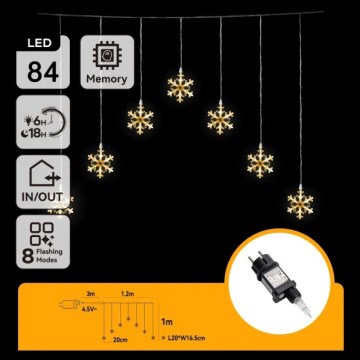 Aigostar - LED āra Ziemassvētku virtene, 84xLED / 8 funkcijas, 1,2x1m, IP44, siltā baltā gaisma, sniegpārslas