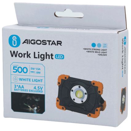 Aigostar - LED darba lampa LED/5W/3xAA 6500K IP44