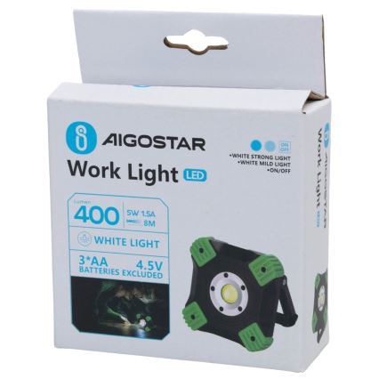 Aigostar - LED darba lukturis LED/5W/3xAA 6500K IP44