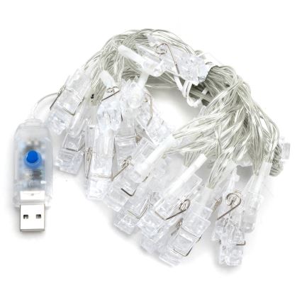 Aigostar - LED dekoratīvā virtene 20xLED/5W/USB 6 m silti balta