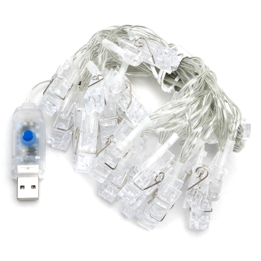 Aigostar - LED dekoratīvais virtenis 20xLED/5W/USB, 6 m, silti balta