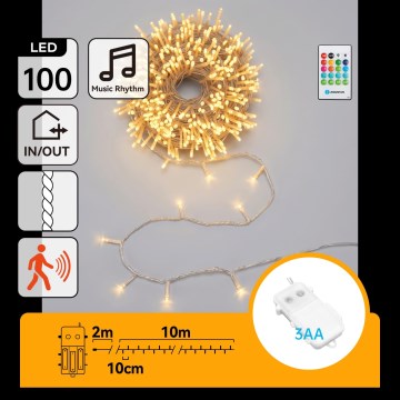 Aigostar - LED dimējama āra Ziemassvētku virtene ar kustības sensoru 100xLED/3xAA 12m silti balta + tālvadība
