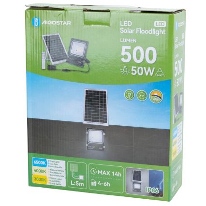 Aigostar - LED saules prožektors ar regulējamu spilgtumu LED/50W/3,2V 1200mAh 3000K/4000K/6500K IP66 + tālvadība