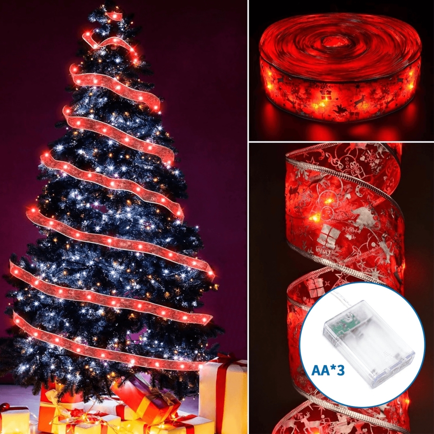 Aigostar - LED virtene 100xLED/3xAA 10 m siltā balta/sarkana