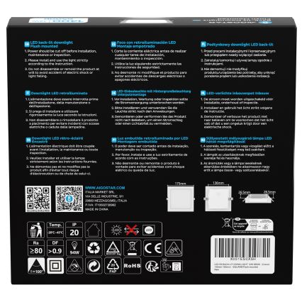 Aigostar - LED Griestu gaismeklis LED/12W/230V 6500K 17,5x17,5 cm balts