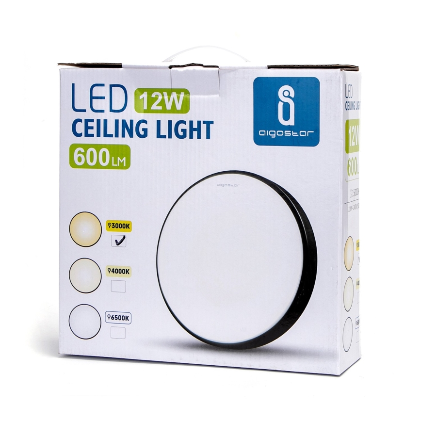 Aigostar - LED Griestu lampa LED/12W/230V 3000K d. 23 cm melna
