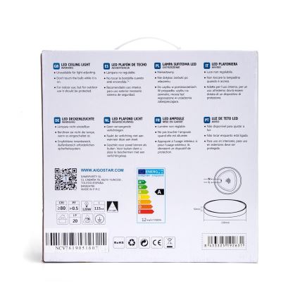 Aigostar - LED Griestu lampa LED/12W/230V 3000K d. 23 cm melna