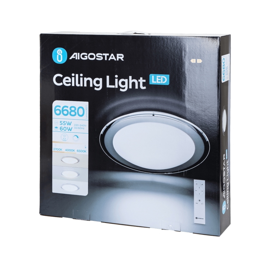 Aigostar - LED regulējama griestu lampa LED/60W/230V 2700-6500K pr. 52,7 cm hroms + tālvadības pults
