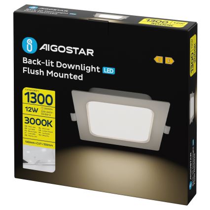 Aigostar - LED iebūvējamais griestu gaismeklis LED/12W/230V 3000K 17,5x17,5 cm balts