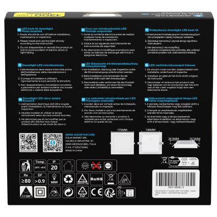 Aigostar - LED iebūvējamais griestu gaismeklis LED/12W/230V 3000K 17,5x17,5 cm balts