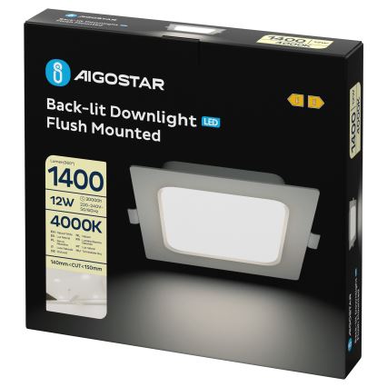 Aigostar - LED iebūvējams griestu gaismeklis LED/12W/230V 4000K 17,5x17,5 cm balts