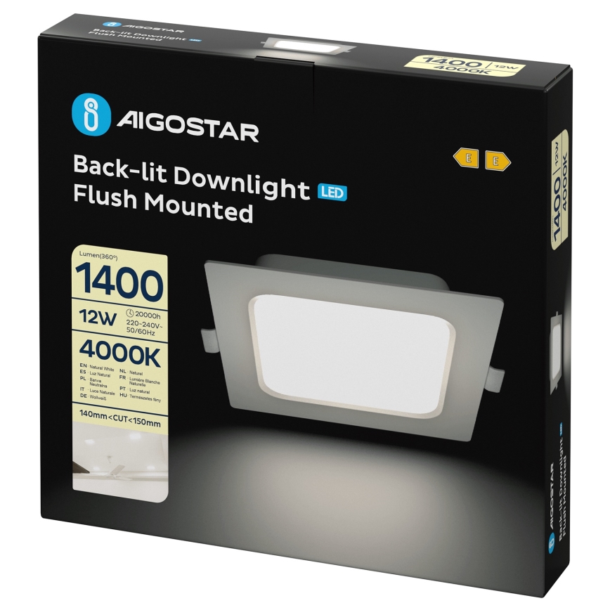 Aigostar - LED iebūvējams griestu gaismeklis LED/12W/230V 4000K 17,5x17,5 cm balts