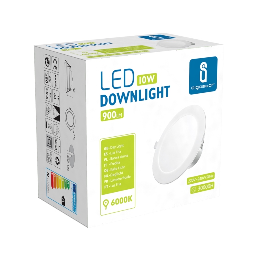 Aigostar - LED Iegremdējama vannas istabas lampa LED/10W/230V 6000K IP44 d. 11,5 cm balta