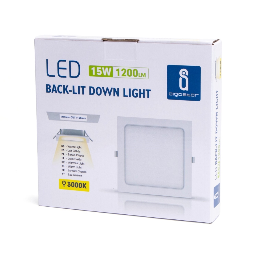 Aigostar - LED Iegremdējama lampa LED/15W/230V 17,5x17,5 cm 3000K balta