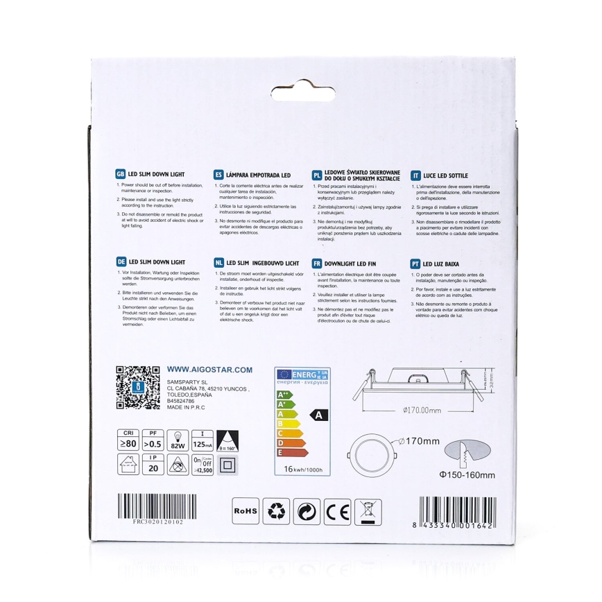 Aigostar - LED Iegremdējama lampa ULTRATHIN LED/16W/230V 6000K balta