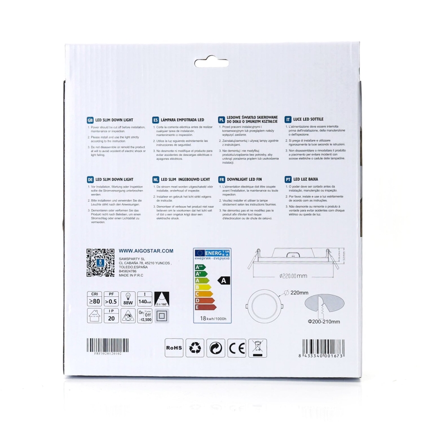 Aigostar - LED Iegremdējama lampa ULTRATHIN LED/18W/230V 4000K balta