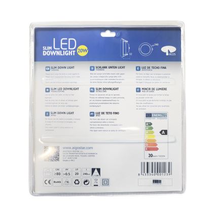 Aigostar - LED Iegremdējama lampa ULTRATHIN LED/20W/230V 3000K matēts hroms