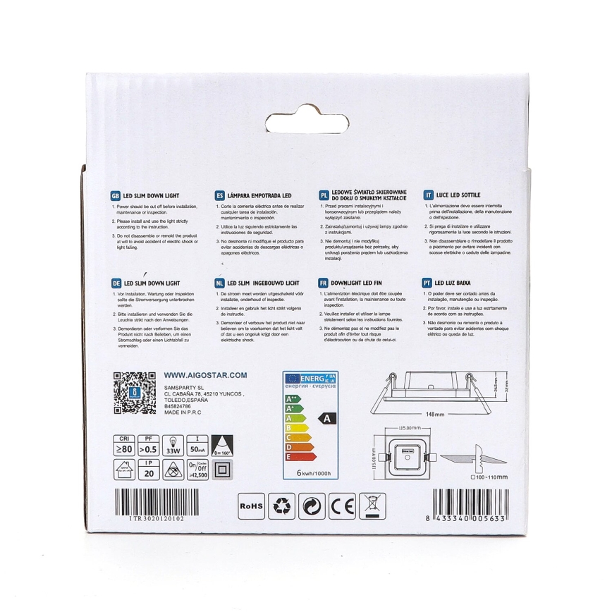 Aigostar - LED Iegremdējama lampa ULTRATHIN LED/6W/230V 6000K balta