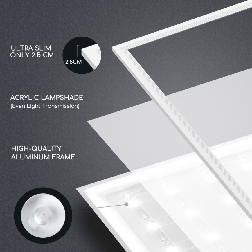 Aigostar - LED Iegremdējams panelis LED/40W/230V 3000K/4000K/6500K 60x60cm balta
