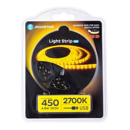 Aigostar - LED Josla 2m LED/4,9W/5V 2700K IP65 melna