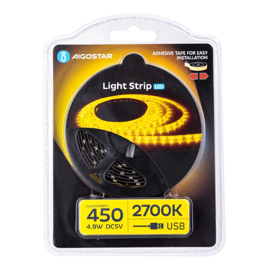 Aigostar - LED Josla 2m LED/4,9W/5V 2700K IP65 melna
