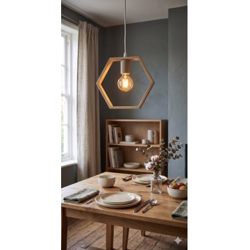 Aigostar - LED koka piekaramā lustra uz troses 1xE27/9W/230V 2200K priede