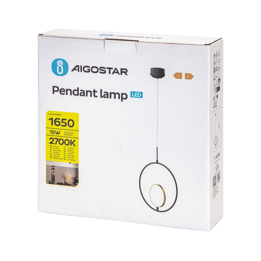 Aigostar - LED Lustra ar auklu LED/15W/230V 6500K melna/zelta
