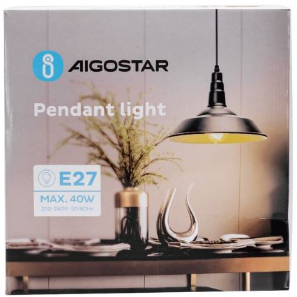 Aigostar - LED lustra uz vada 1xE27/60W/230V Ø 36 cm melna