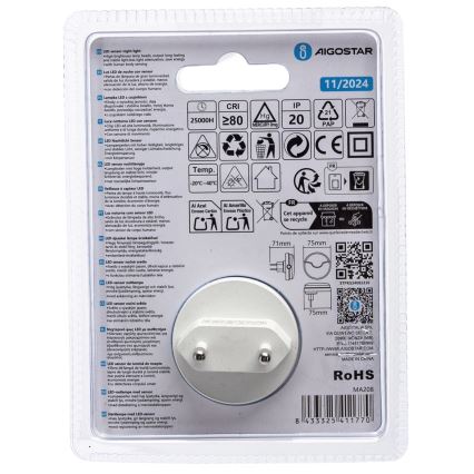 Aigostar - LED Nakts lampiņa ar krēslas sensoru LED/0,5W/230V 6500K