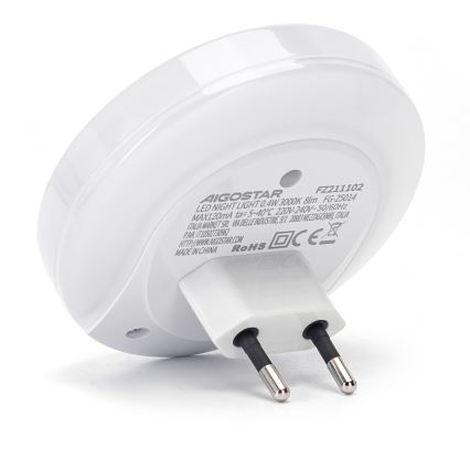 Aigostar - LED nakts lampa ar krēslas sensoru, pieslēdzama kontaktligzdai ar USB LED/0,4W/230V
