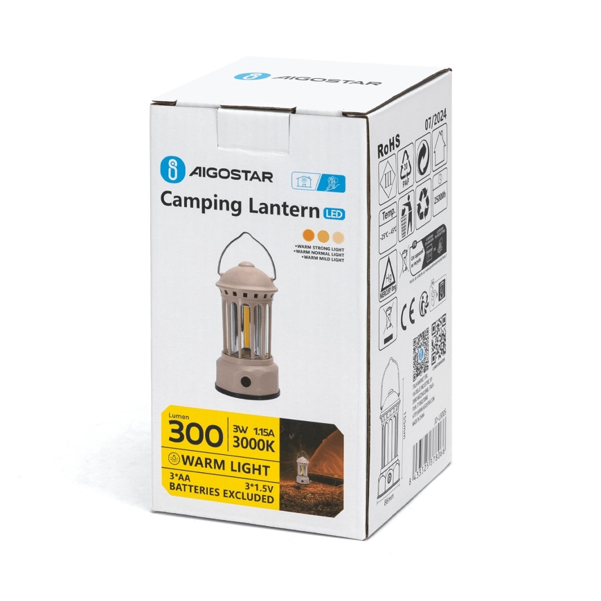Aigostar - LED Pārnēsājama kempinga lampa LED/3W/3xAA