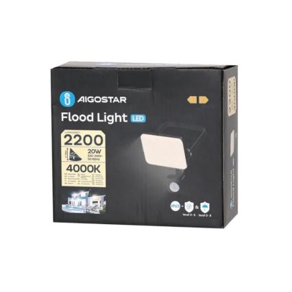Aigostar - LED Prožektors ar sensoru LED/20W/230V 4000K IP65 melna