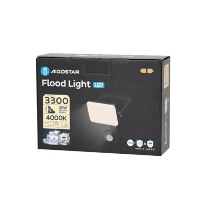Aigostar - LED Prožektors ar sensoru LED/30W/230V 4000K IP65 melna