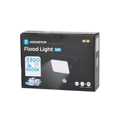 Aigostar - LED Prožektors ar sensoru LED/30W/230V 6500K IP65 melna